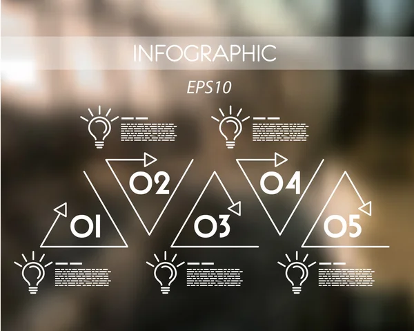 Weiße dreieckige lineare Infografik mit Glühbirnen — Stockvektor