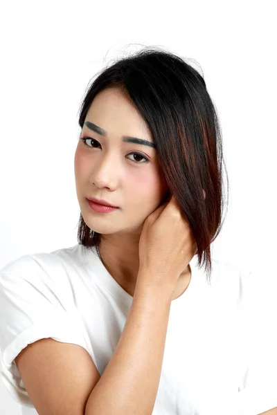 Asian Womna Standing White Background — Stock Photo, Image