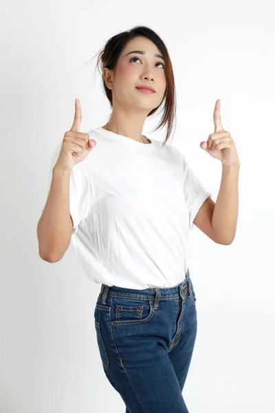 Asian Womna Standing White Background — Stock Photo, Image