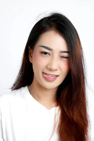 Die Asiatische Womna Auf Weißem Hintergrund — Stockfoto