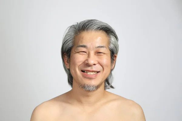 Senior Asian Man Portrait Retouched Skin White Background — Stock Photo, Image