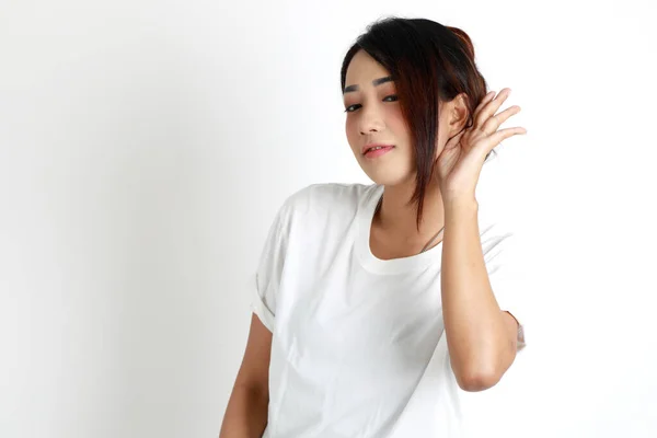 Asijské Ženy Stojící Bílém Pozadí — Stock fotografie
