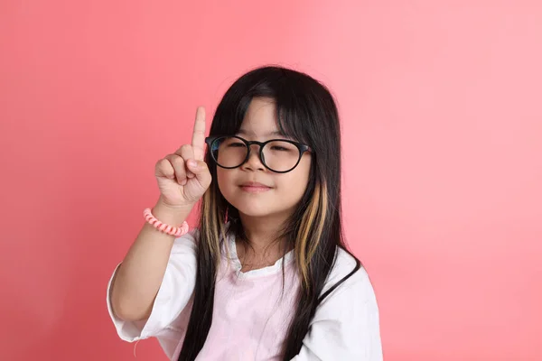 Young Asian Girl Portrait Pink Background — Stock Photo, Image