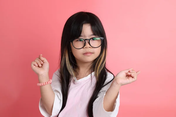 Young Asian Girl Portrait Pink Background — Stock Photo, Image