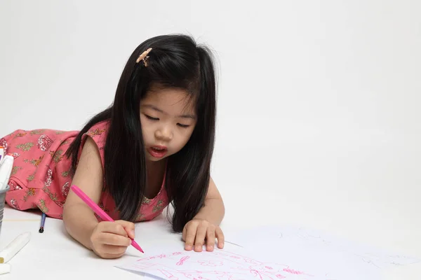 Menina Asiática Desenho Imagem Fundo Branco — Fotografia de Stock