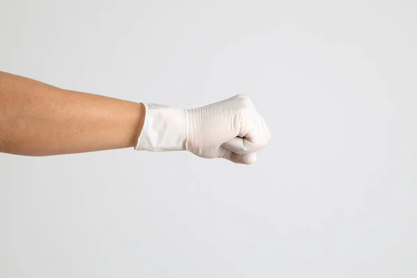 Die Menschliche Hand Mit Handschuh Auf Weißem Hintergrund — Stockfoto