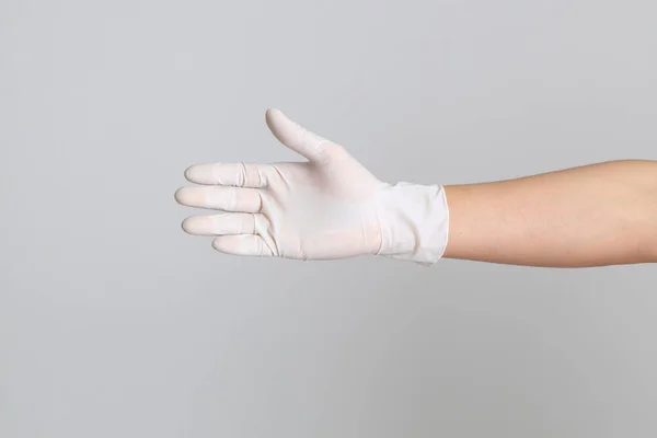 Die Menschliche Hand Mit Handschuh Auf Weißem Hintergrund — Stockfoto