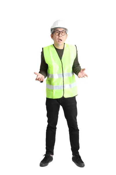 Senior Asian Man Labor Uniform White Background — Stock Photo, Image