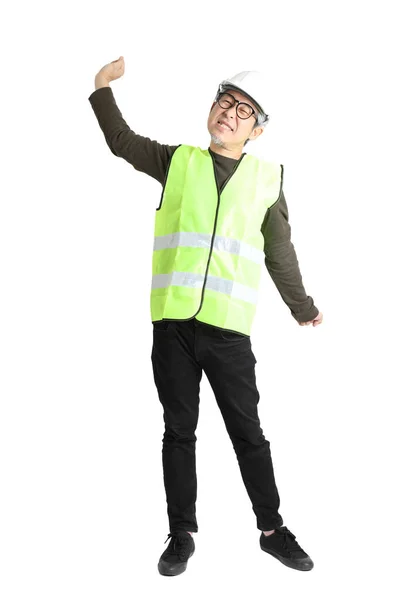 Senior Asian Man Labor Uniform White Background — Stock Photo, Image