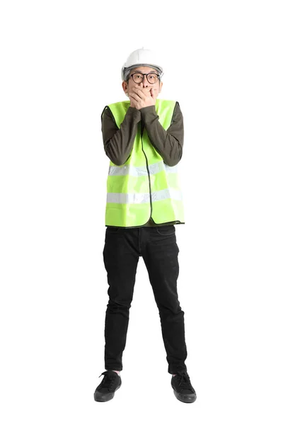 Senior Asian Man Labor Uniform White Background — Stock Photo, Image