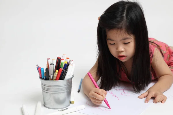 Azjatycka Dziewczyna Rysunek Obraz Białym Tle — Zdjęcie stockowe