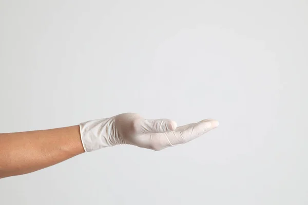 Die Menschliche Hand Mit Handschuh Auf Weißem Hintergrund — Stockfoto