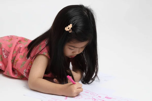 Menina Asiática Desenho Imagem Fundo Branco — Fotografia de Stock