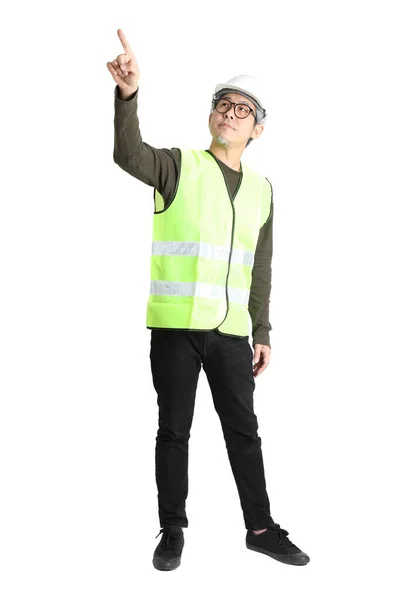 Senior Asian Man Labor Uniform White Background — Stock Photo, Image