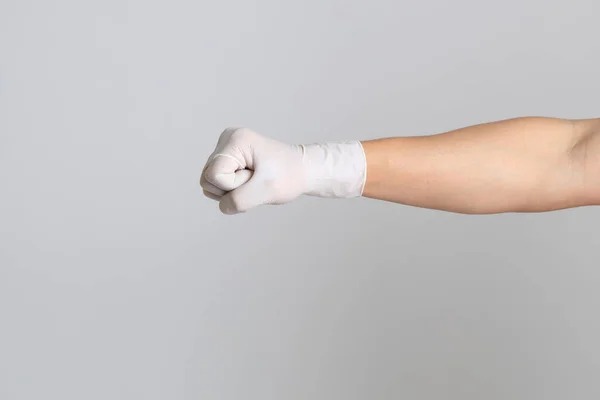 Die Menschliche Hand Mit Handschuh Auf Weißem Hintergrund — Stockfoto