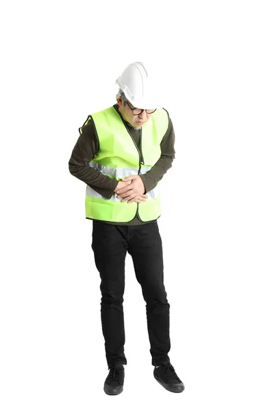 Senior Asian Man Labor Uniform White Background — Stock Photo, Image