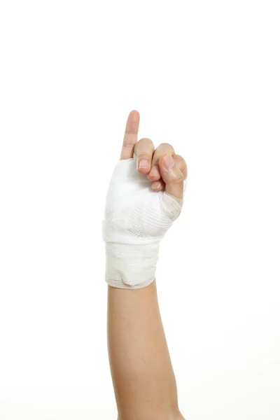 Ludzka Ręka Bandażem Białym Tle — Zdjęcie stockowe