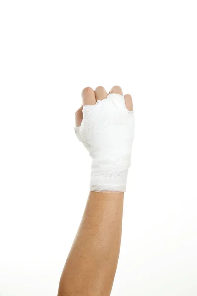 Mão Humana Com Bandagem Fundo Branco — Fotografia de Stock