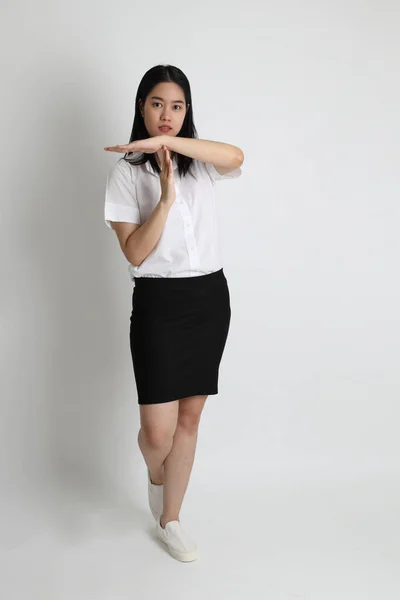 Asian Girl University Uniform Standing White Background — Stock Photo, Image