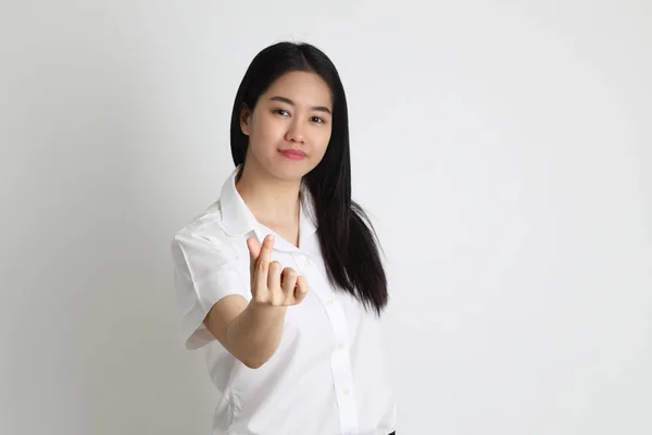 Asian Girl University Uniform Standing White Background — Stock Photo, Image