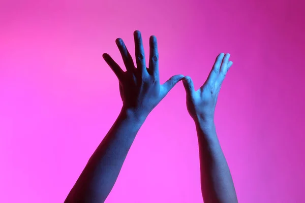 Hands posing on the white background.