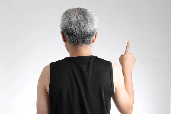 Uomo Asiatico Anziano Uniforme Sportiva Piedi Sullo Sfondo Bianco — Foto Stock