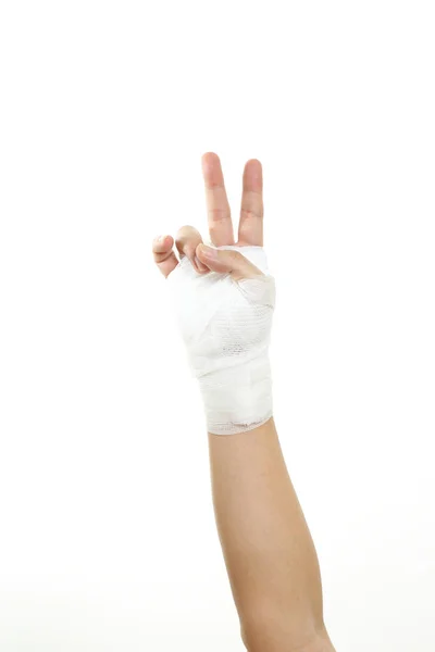 Human Hand Bandage White Background — Stock Photo, Image