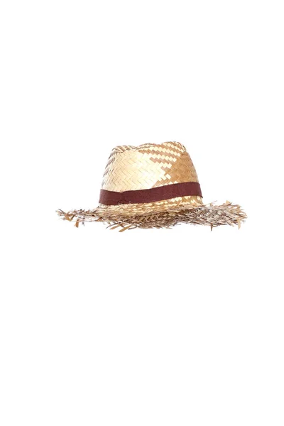Ψάθινο Καπέλο Στο Λευκό Φόντο — Φωτογραφία Αρχείου