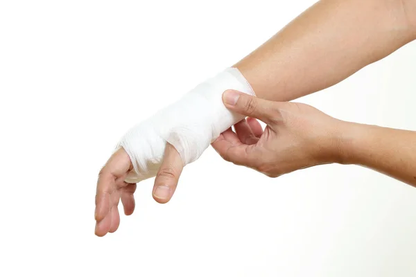 Human Hand Bandage White Background — Stock Photo, Image