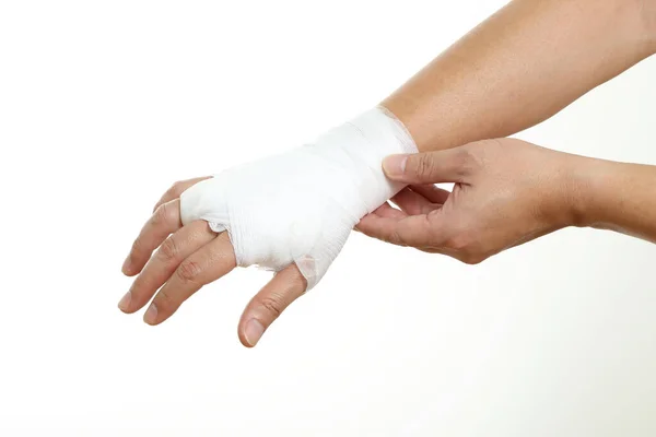 Human Hand Bandage White Background — Stock Photo, Image