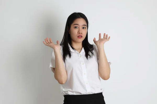 Asian Girl University Uniform Standing White Background — Stock Photo, Image