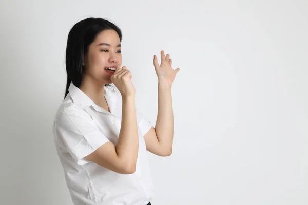 Asian Girl University Uniform Standing White Background — Stock Photo, Image