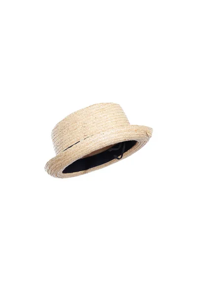 Cappello Paglia Fedora Sullo Sfondo Bianco — Foto Stock