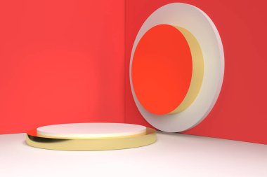 Asgari 3D görüntüleme arkaplanı kırmızı ve altın rengi.