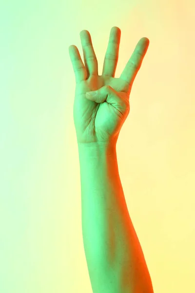 The Human hands posing on the white background.