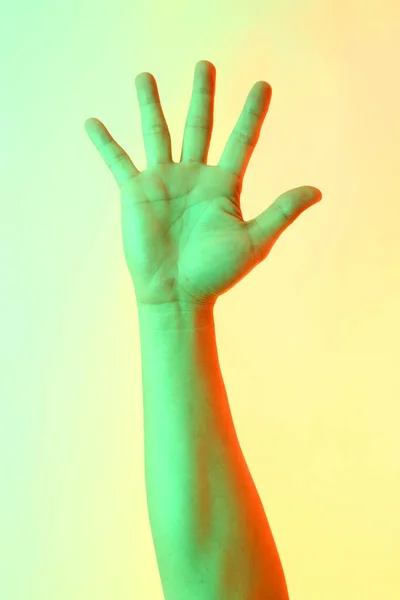 Menselijke Handen Poseren Witte Achtergrond — Stockfoto