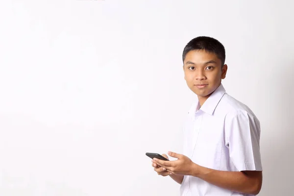 Young Thai Student Boy White Background — Stock Photo, Image