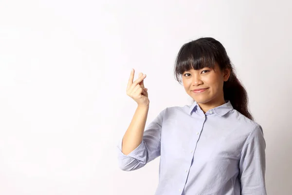 Aziatische Vrouw Poseren Witte Achtergrond — Stockfoto