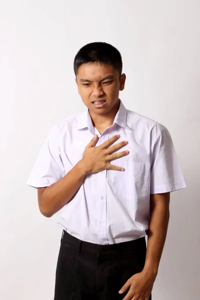 Der Junge Thailändische Student Junge Auf Dem Weißen Hintergrund — Stockfoto