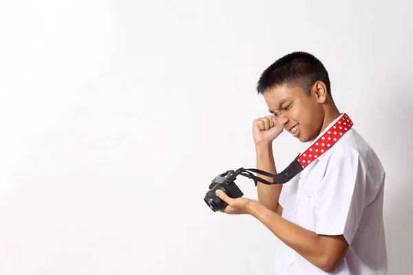 Young Thai Student Boy White Background — Stock Photo, Image