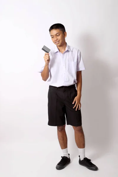 Νεαρός Ταϊλανδός Μαθητής Στο Λευκό Φόντο — Φωτογραφία Αρχείου