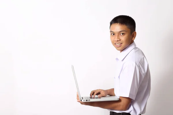 Der Junge Thailändische Student Junge Auf Dem Weißen Hintergrund — Stockfoto