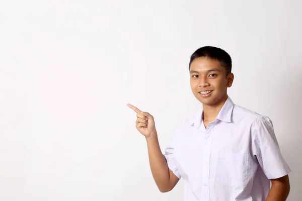 Young Thai Student Boy White Background — Stock Photo, Image