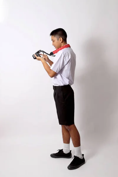 Молодой Тайский Студент Белом Фоне — стоковое фото