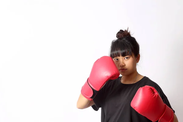 Aziatische Vrouw Doen Workout Witte Achtergrond — Stockfoto