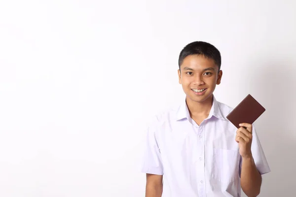 Der Junge Thailändische Student Junge Auf Dem Weißen Hintergrund — Stockfoto