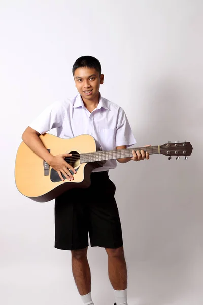 Young Thai Student Boy White Background — Stock Photo, Image