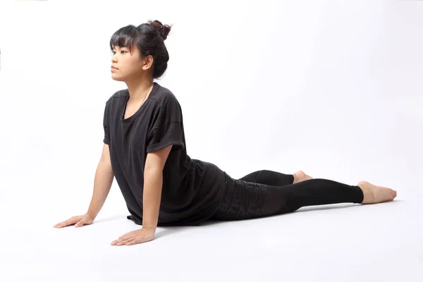 Aziatische Vrouw Doen Workout Witte Achtergrond — Stockfoto