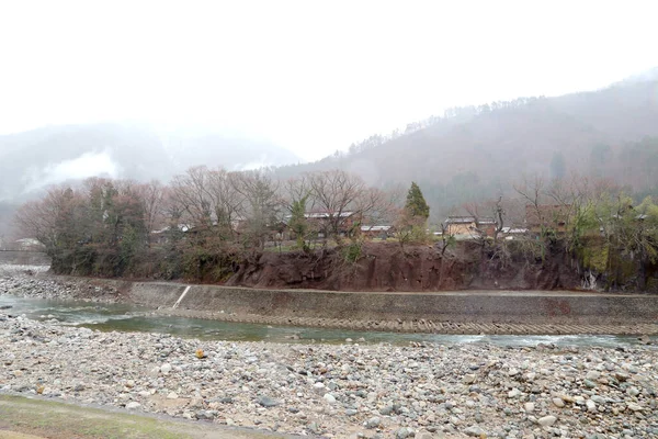 Řeka Shogawa Poblíž Shirakawa Deštivém Dni — Stock fotografie