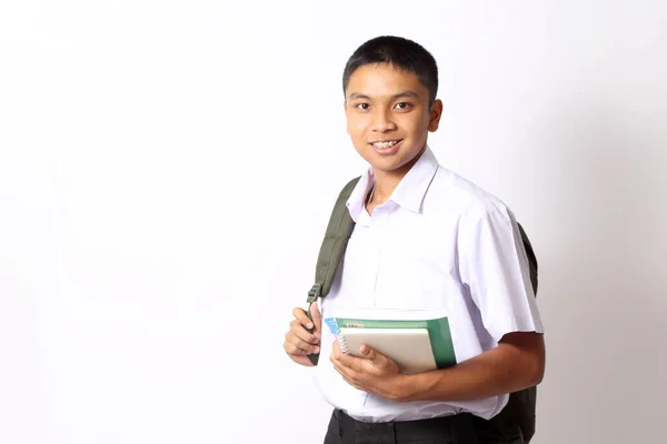 Der Junge Thailändische Student Junge Auf Dem Weißen Hintergrund — Stockfoto